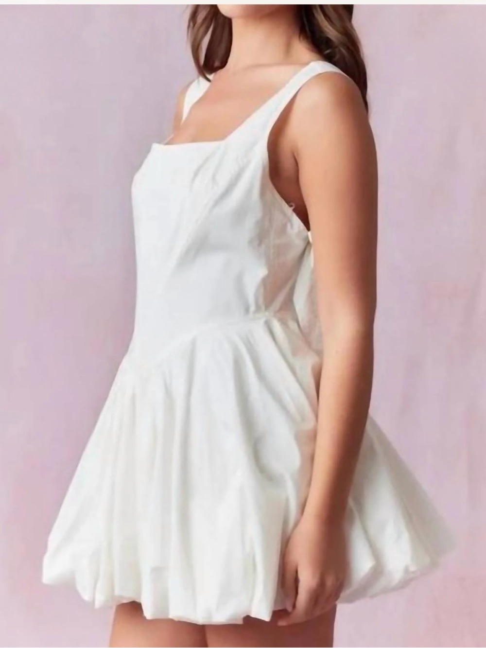 Peach Love California Off-White Bow Back Extra Bubble Hem Mini Dress- Cotton